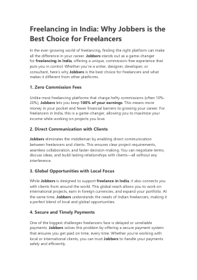 Freelancing in India: Why Jobbers is the Best Choice for Freelancers